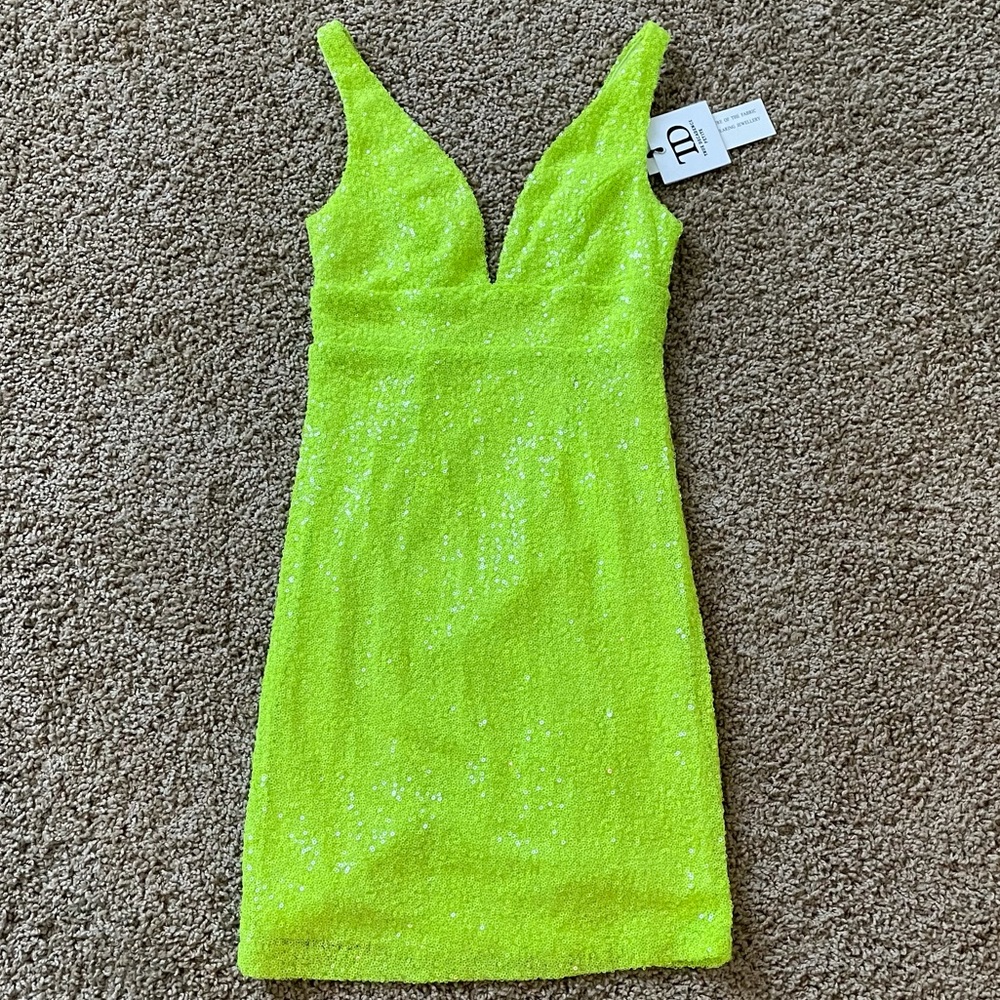 NWT petite neon lime green sequin body con dress!